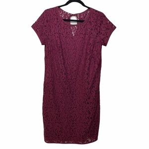 Ann Taylor LOFT Burgundy Slip Lace Overlay Dress 8